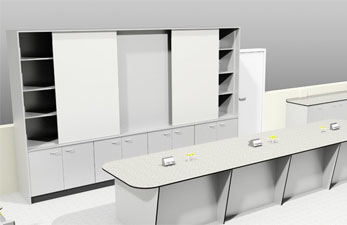 3D image of a teaching wall and teaching desk.