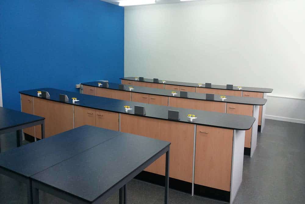 St Joseph's Catholic High School Science laboratory with blue contrast wall.