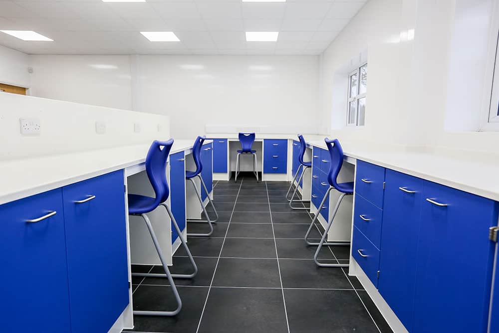 Pathology laboratory design with contrast blue stools.