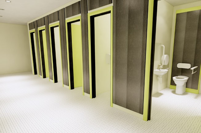 School toilet with full height cubicles