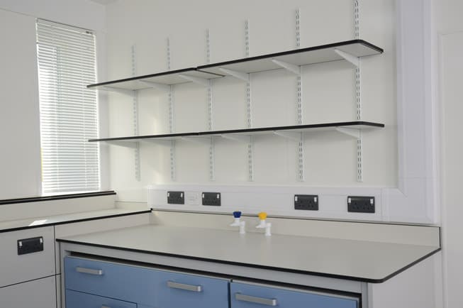 Laboratory Shelving with Trespa benching below